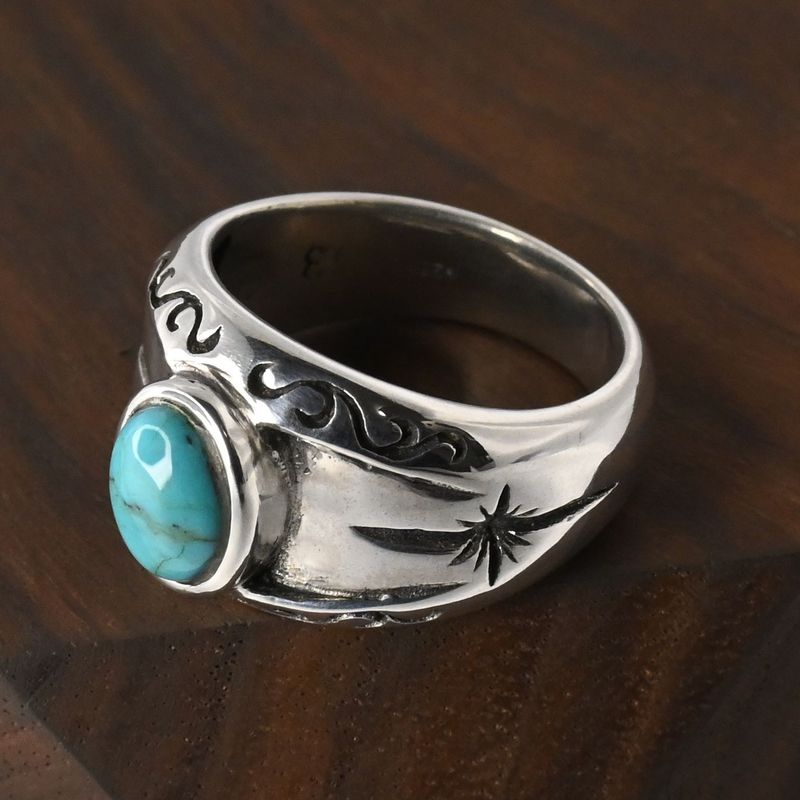 【研磨済】SAAD ターコイズ 太陽神 唐草 リング 13号 シルバー925