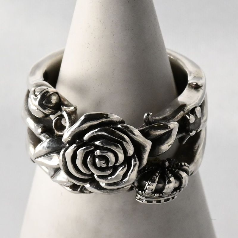 【研磨済】JUSTIN DAVIS SECRED ROSE B RING SRJ460B 9号 シルバー925 ローズ リング 指輪