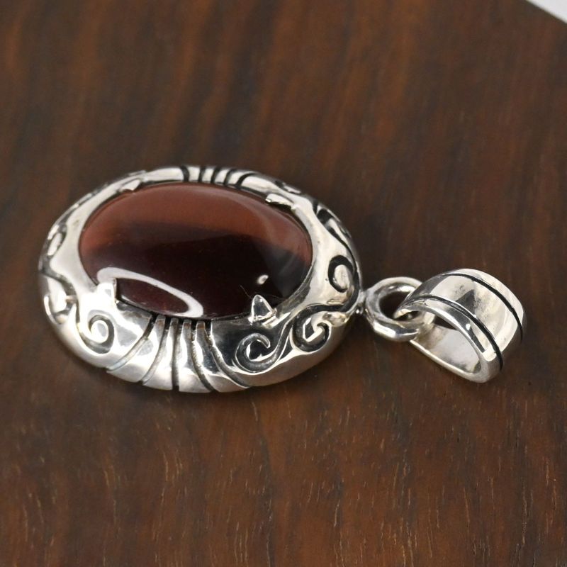 【研磨済】SAAD タイガーアイ 唐草 シルバー925 ペンダントトップ ネックレスチャーム