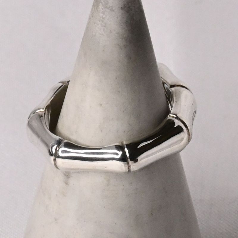 【研磨済】GUCCI バンブー アクアマリン ストーン リング サイズ12 Ag925 美品 指輪 グッチ