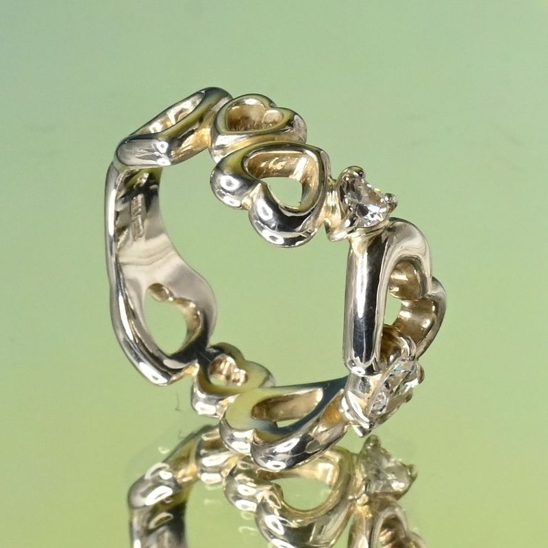 【研磨済】4℃ ハート ストーン シルバー リング 8号 925 美品 ヨンドシー 指輪