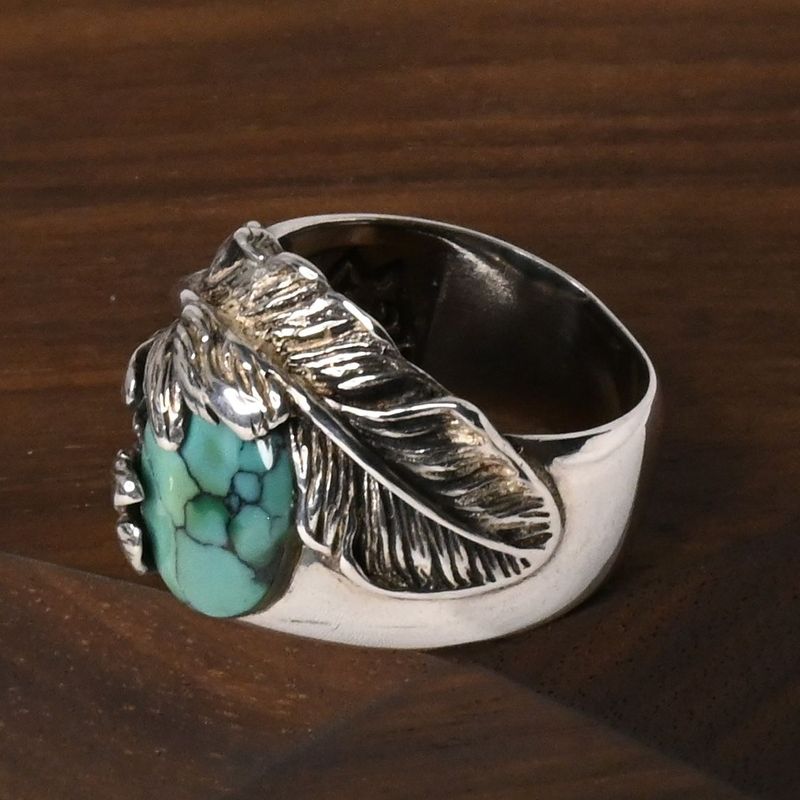 【研磨済】SAAD ターコイズ フェザー リング 11号 シルバー925 指輪