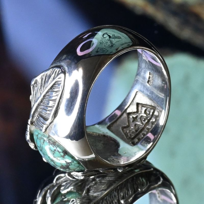 【研磨済】SAAD ターコイズ フェザー リング 17号 シルバー925 指輪