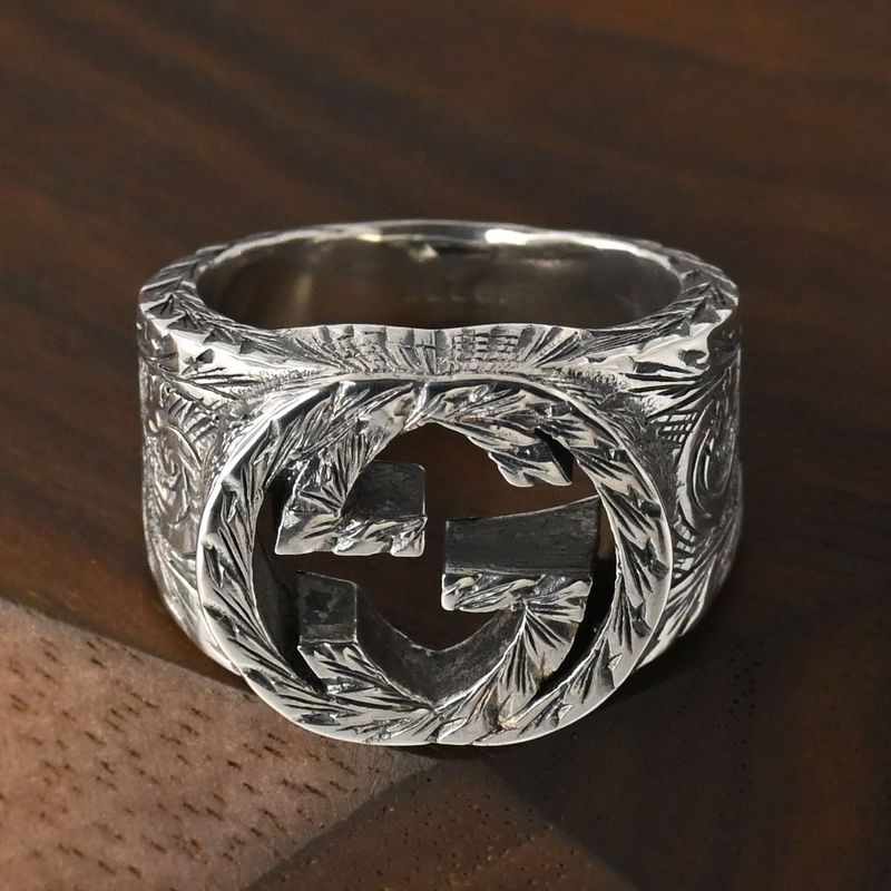 【研磨済】美品 GUCCI インターロッキングG アラベスク ワイド リング サイズ9