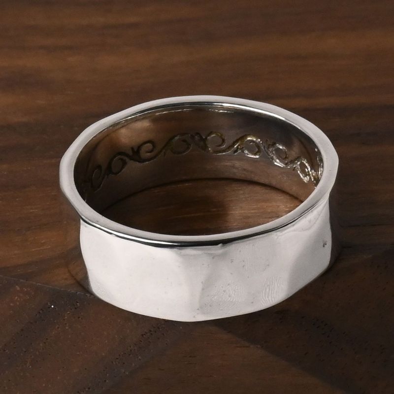 【研磨済】SAAD シルバー925 リング 14号 叩きデザイン 唐草 指輪