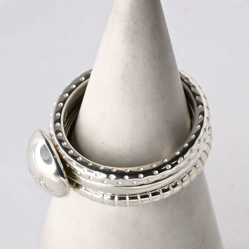 【研磨済】美品 COACH 3連 リング シルバー925 14号 コーチ 指輪