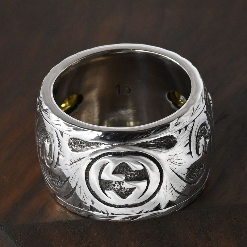 【研磨済】GUCCI アラベスク キャットヘッド リング イエローストーン サイズ16