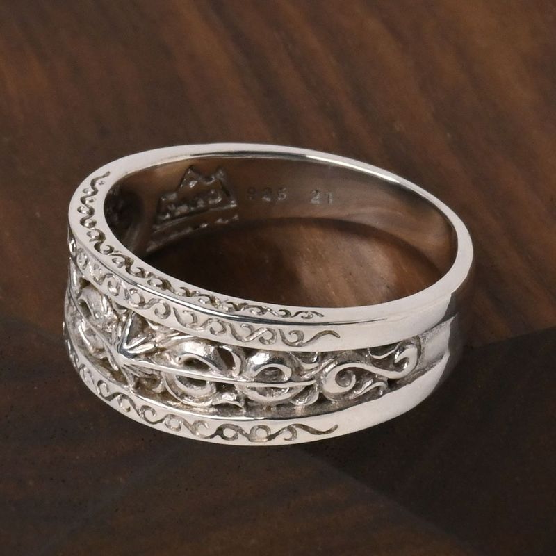 【研磨済】SAAD シルバー リング 20.5号 唐草 太陽神 シルバー925 指輪