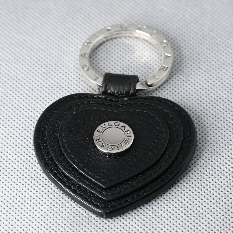 BVLGARI ブルガリブルガリ レザー×SV925 ハート キーホルダー キーリング チャーム