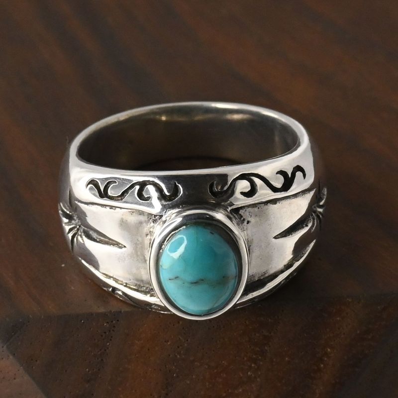 【研磨済】SAAD ターコイズ 太陽神 唐草 リング 13号 シルバー925