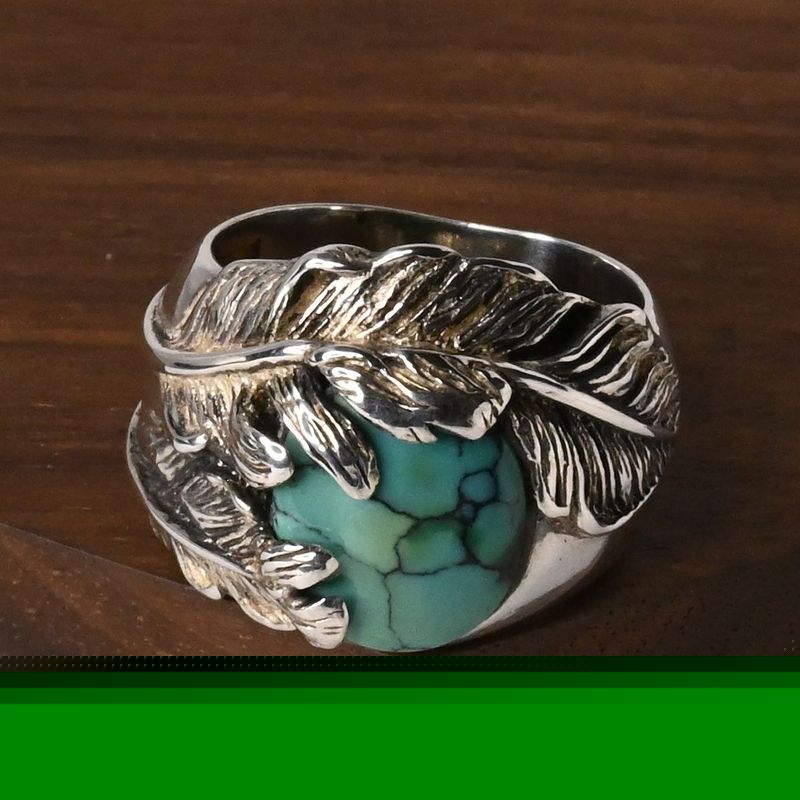 【研磨済】SAAD ターコイズ フェザー リング 11号 シルバー925 指輪