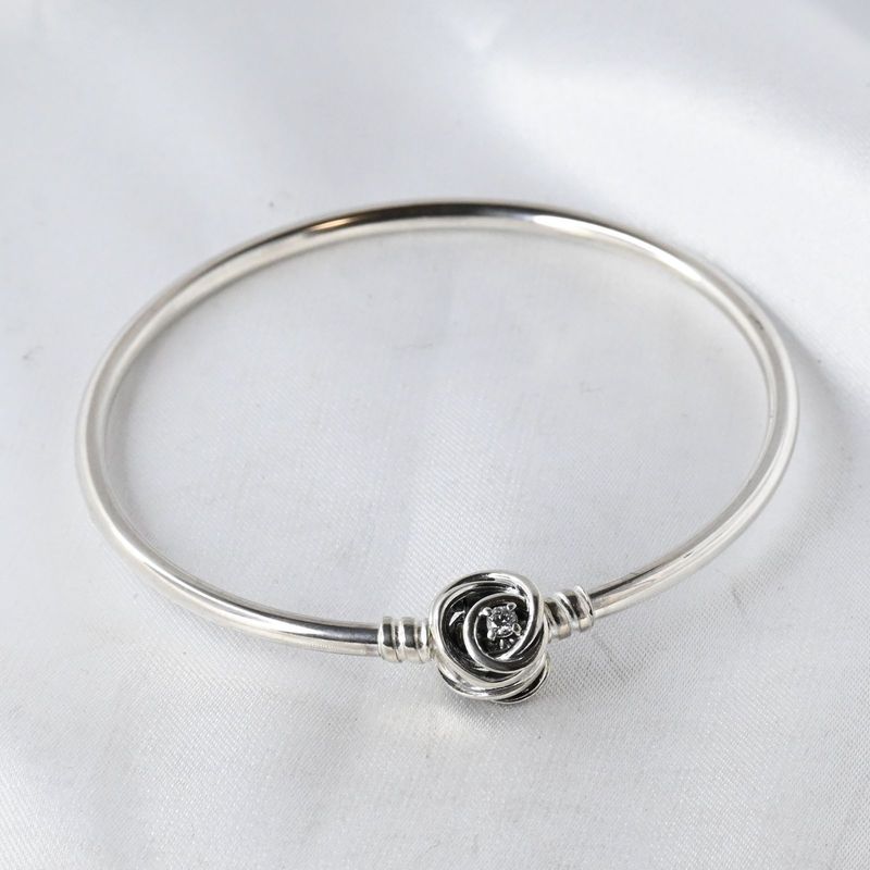 【研磨済】PANDORA Moments Encircled Clasp Bangle 19cm バングル 美品 シルバー925