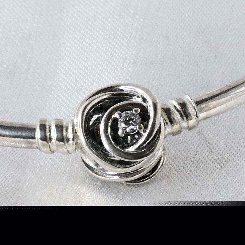 【研磨済】PANDORA Moments Encircled Clasp Bangle 19cm バングル 美品 シルバー925